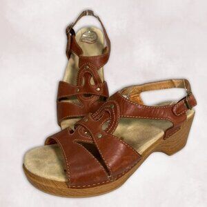 Dansko Leather Sandals Wedges Comfort Shoes Open-toe Brown 42 11.5 12